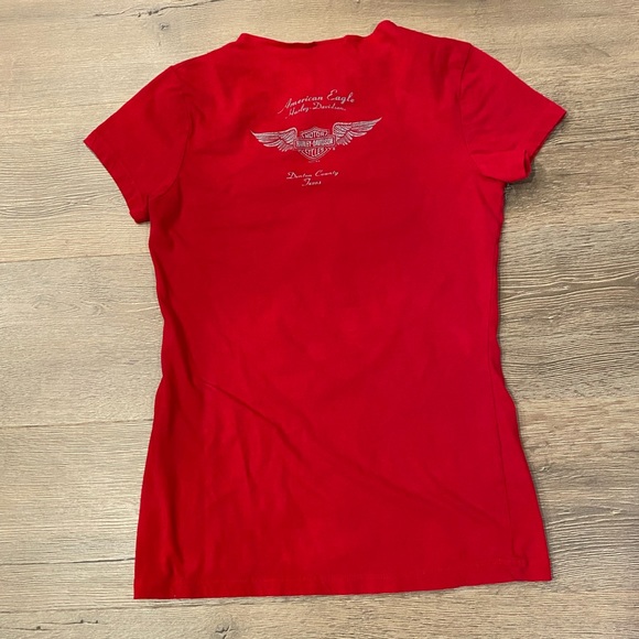 Harley Davidson Women’s American Eagle Glitter Cutout Front Red White Tee Shirt - Picture 4 of 6